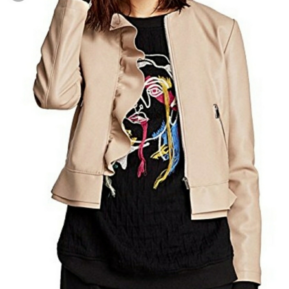 Zara:Faux Leather Jacket w/ Ruffle & Peplu…